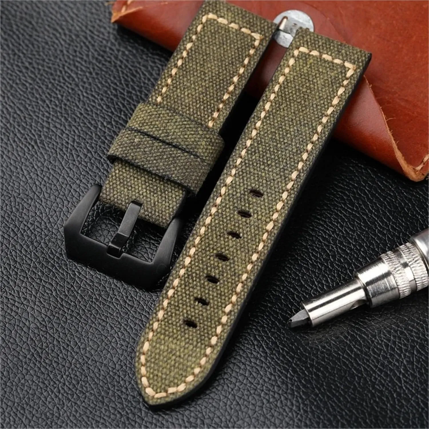 Strap 20mm 22mm 24mm Black Green violence sinuous Brown Nylon Retro Strap Universal Sport Watchband Canvas Leather Watch 