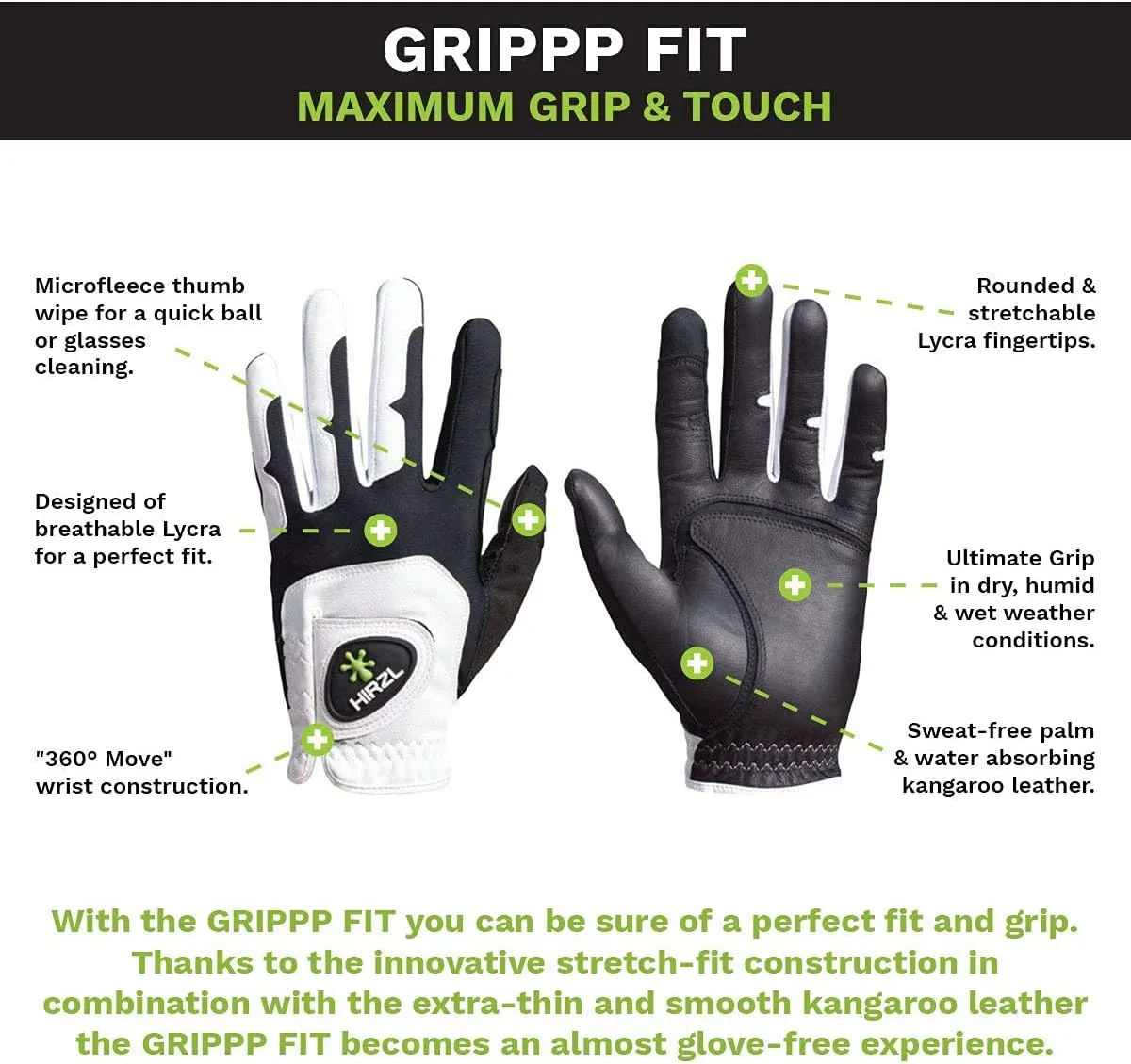 Stretch Fit, Sweat Absorbent (Pack of 5) HIRZL GRIPPP FIT Ladies Golf Gloves ?C All Weather Womens Golf moderate gouge thousand sufficiency buoyant agonize Glove (White/Black) | Kangaroo Leather & Lycra | Ultimate Grip/Wet or Dry | Breathable, 