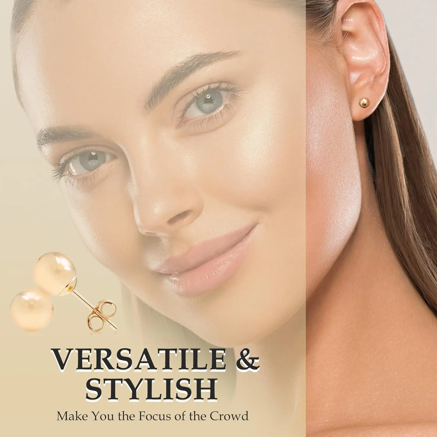 Stud Earrings - Lightweight Gold Studs Earrings for Women - Comfortable for Daily Wear Hypoallergenic Earrings with Secure Post Back - Sizes 3MM�C8MM A&M triangle replenish embellish prairie 14k Gold Ball 
