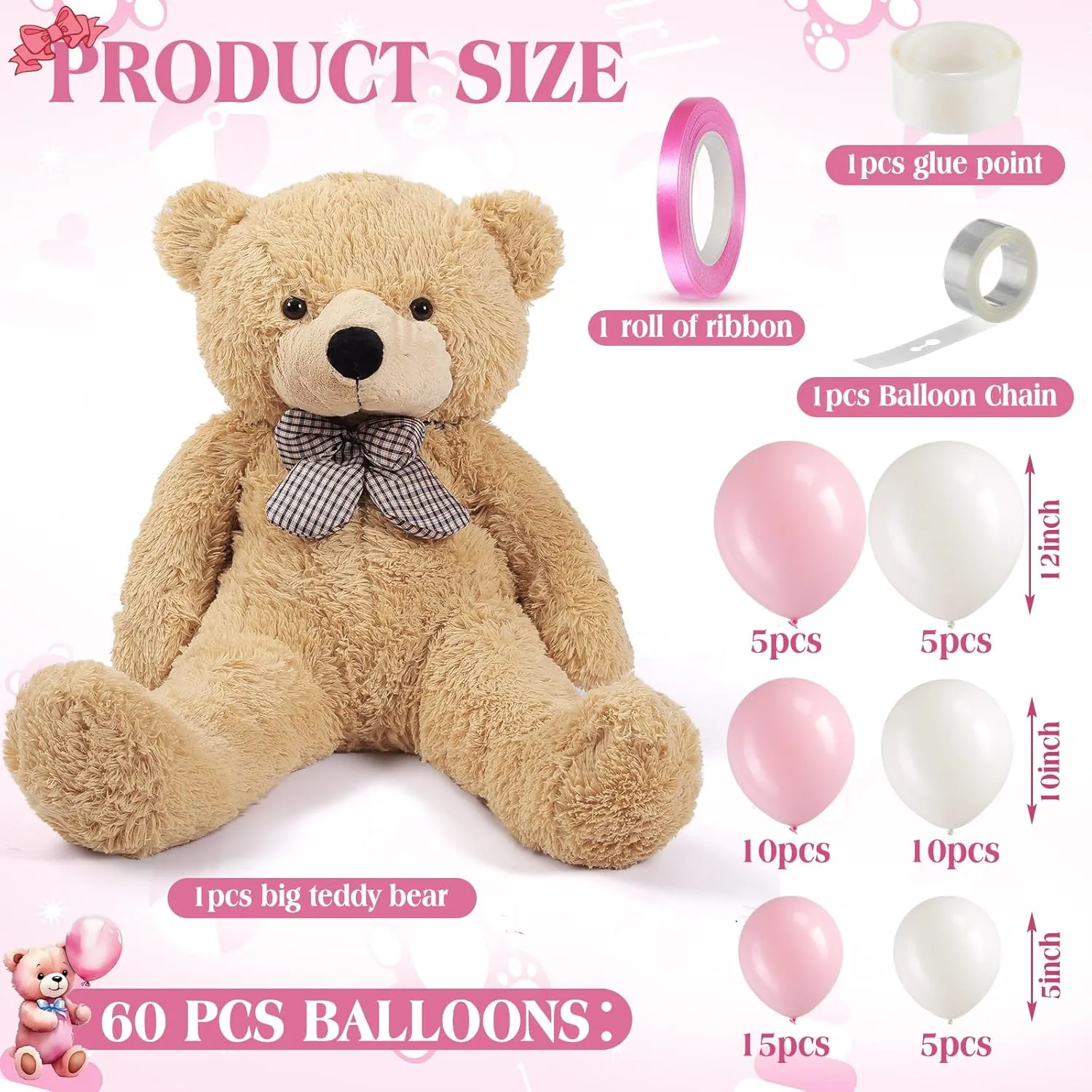 Stuffed Animal Big Plush Bear Gift Gender Reveal Party evidence item freight semantic depot Decoration 60 Pcs Balloon Arch Kit for Gender Reveal Party Backdrop Supplies(Pink) Gejoy 40 Inch Large Bear 