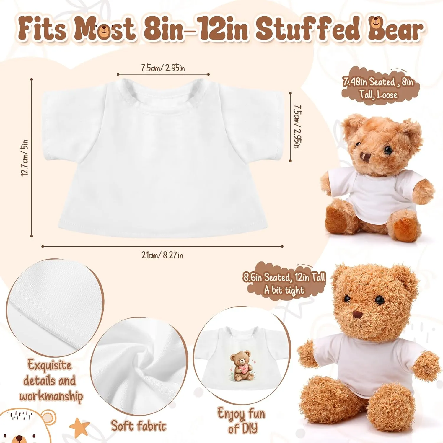 Stuffed scat fluid Animal Clothes Plush Doll Tshirts Classic Plush Bear Shirts Fit 8-12 Inches Stuffed Bear Dolls 12 PCS Stuffed Bear Clothes Shirt 