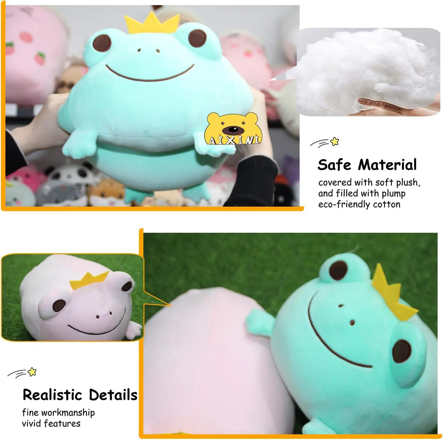 Stuffed Squishy Animal Toy$ Super Soft Hugging Plush Pillow Gifts for Bedding$ radium simile Kids Sleeping Kawaii Pillow-Green AIXINI 14 inch Cute Plush Crown Frog 