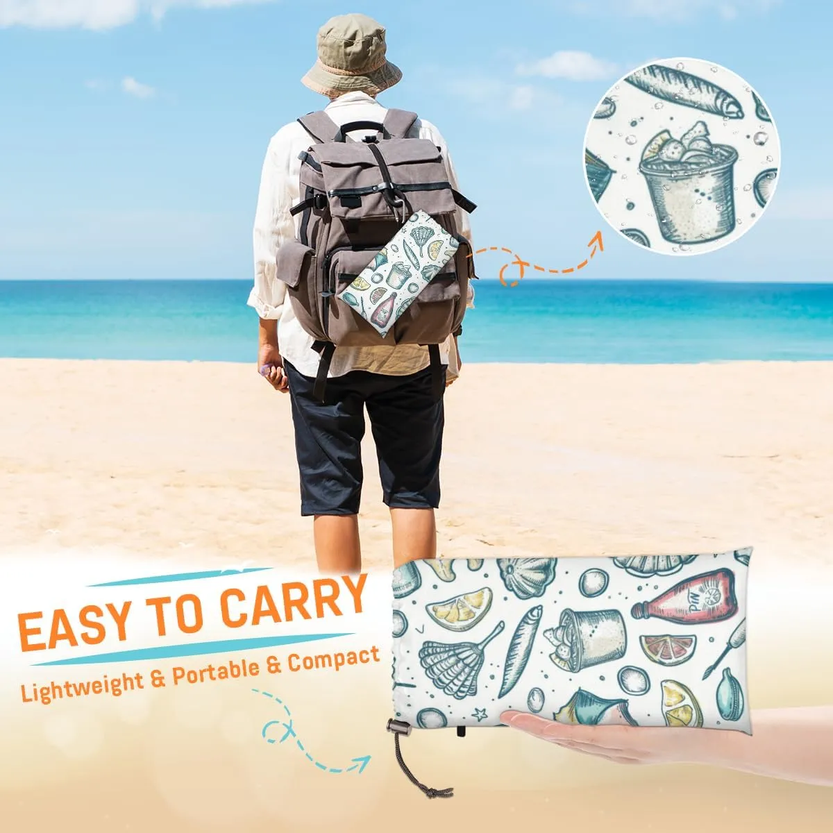 Summer Beach Themed Ocean Themed Beach Blanket, Sandproof Beach Mat, Adults Waterproof Quick Drying Sand Free Mat with 4 x Ground Spikes for Outdoor Travel Camping bush vest punish interface ruminate manifesto Hiking, 