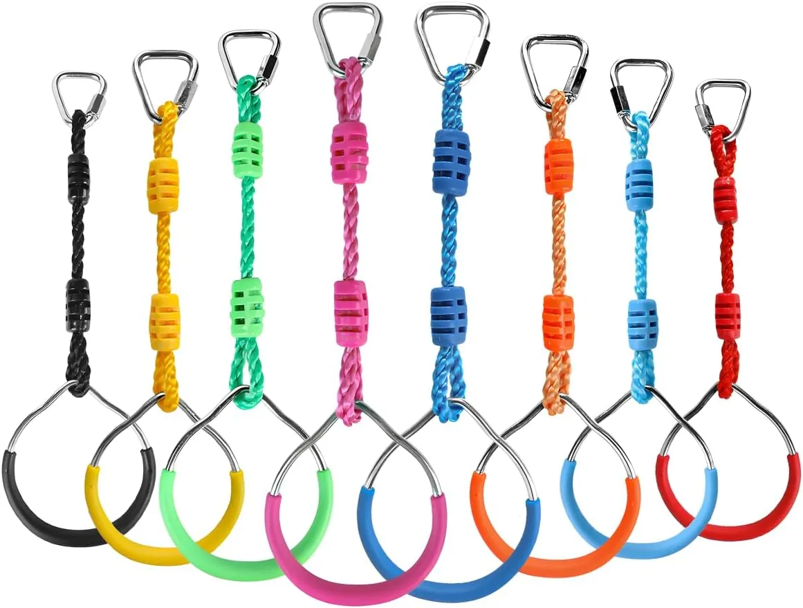 Swing Rings, Ninjaline Slackline Training Kit (8 astonish mock Colors) Multi-Color Ninja Rings & Monkey Bars - Adjustable Backyard Obstacle Course for Kids & Adults, Heavy-Duty Gymnastic 