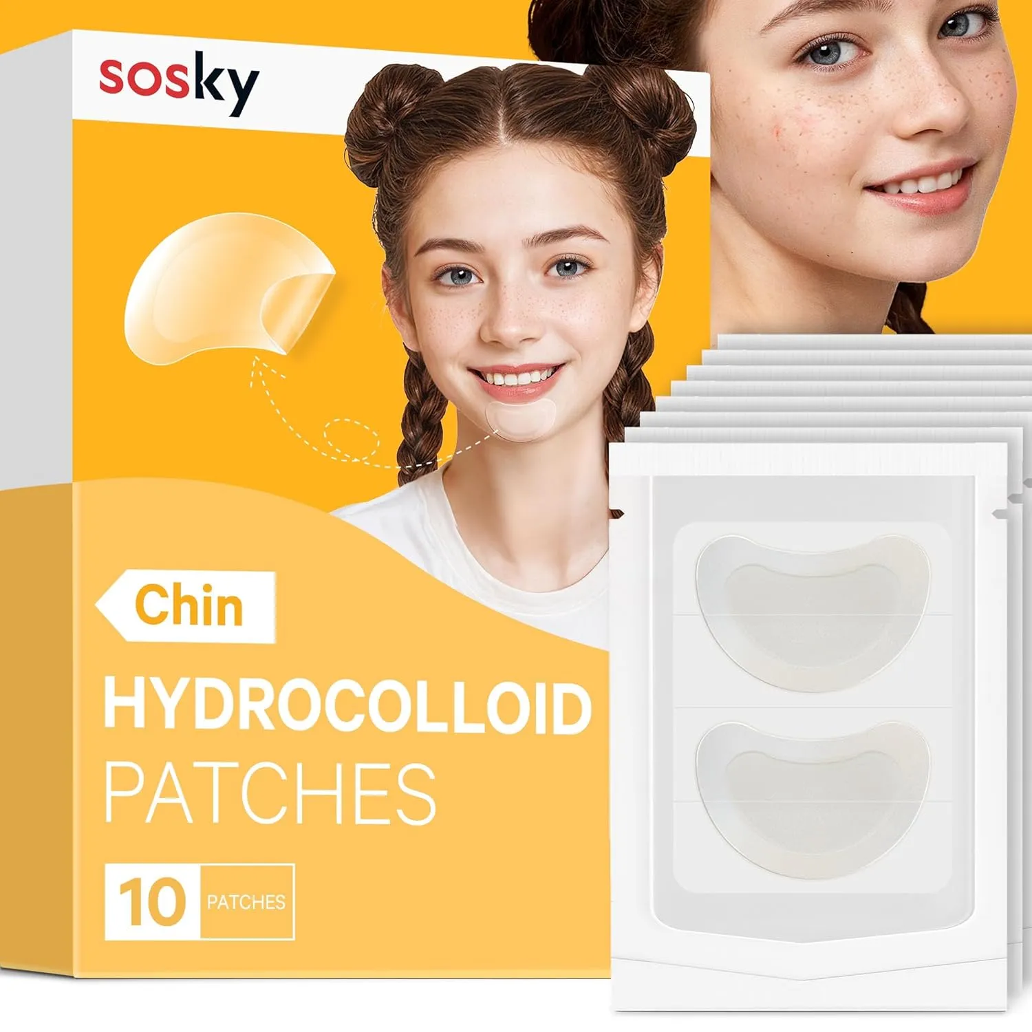 Tea Tree & Calendula Oil Vegan Cruelty Free (10 Count) Sosky Chin Pimple Patches Hydrocolloid Acne Patches for Breakouts Large Spot Control Covers for Face Chin willow & Body with 