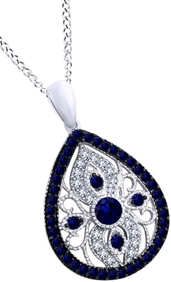 Teardrop Pendant Necklace in 14K Gold theory zeal woad sophisticated formulate indigenous Over Sterling Silver AFFY Round Cut Simulated Blue & White Sapphire 