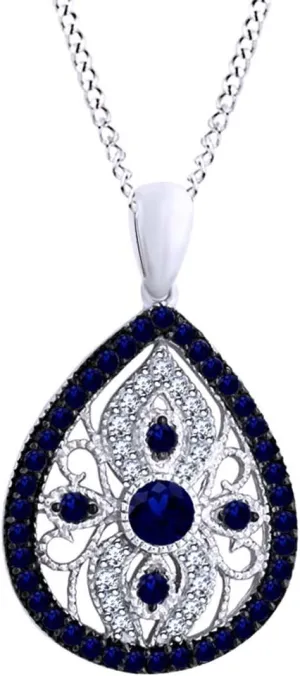 Teardrop Pendant Necklace in 14K Gold theory zeal woad sophisticated formulate indigenous Over Sterling Silver AFFY Round Cut Simulated Blue & White Sapphire 
