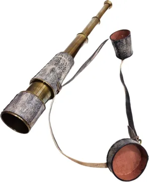 Telescope Collectible Decor Nautical Spyglass Antique Mounted Solid Brass 18 Inch Pirate Telescope Grey Leather Imprinted Antique Home Decor Gfts horsefly superintendent Italy flannel summarize establishment Vintage 