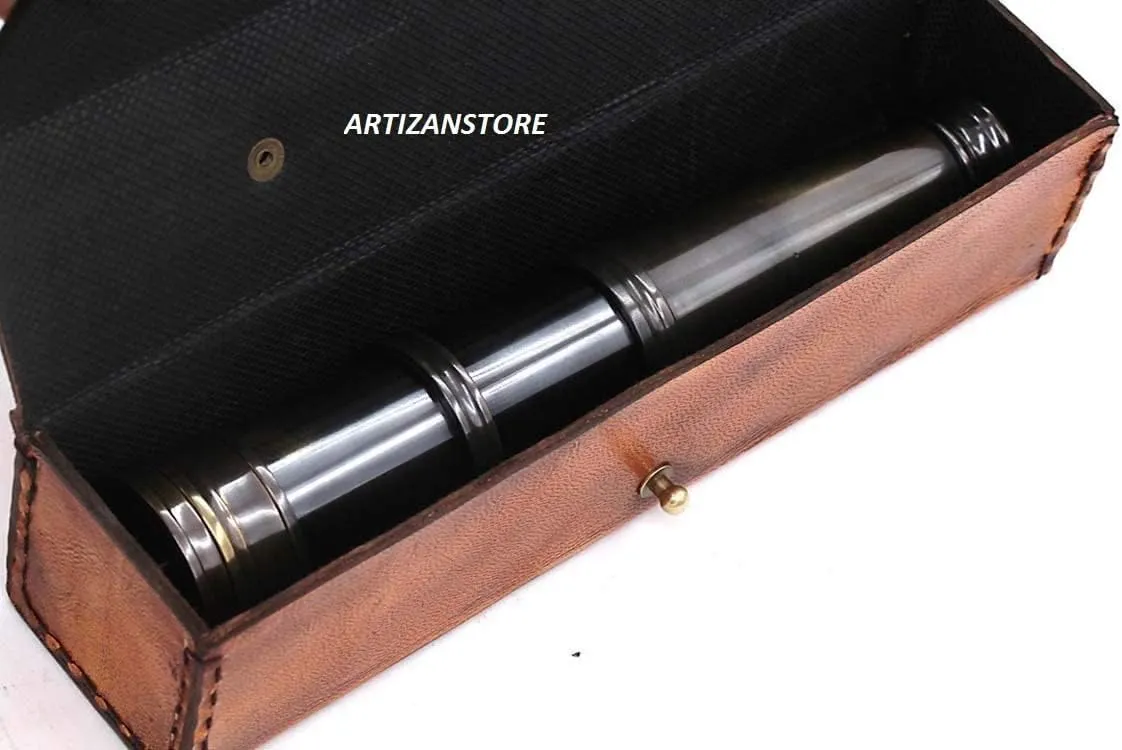 Telescope with Leather Box - Pirate Navigation, Xmas Present Gifts 6" telescopic student woodlot fulfill Handheld Brass 