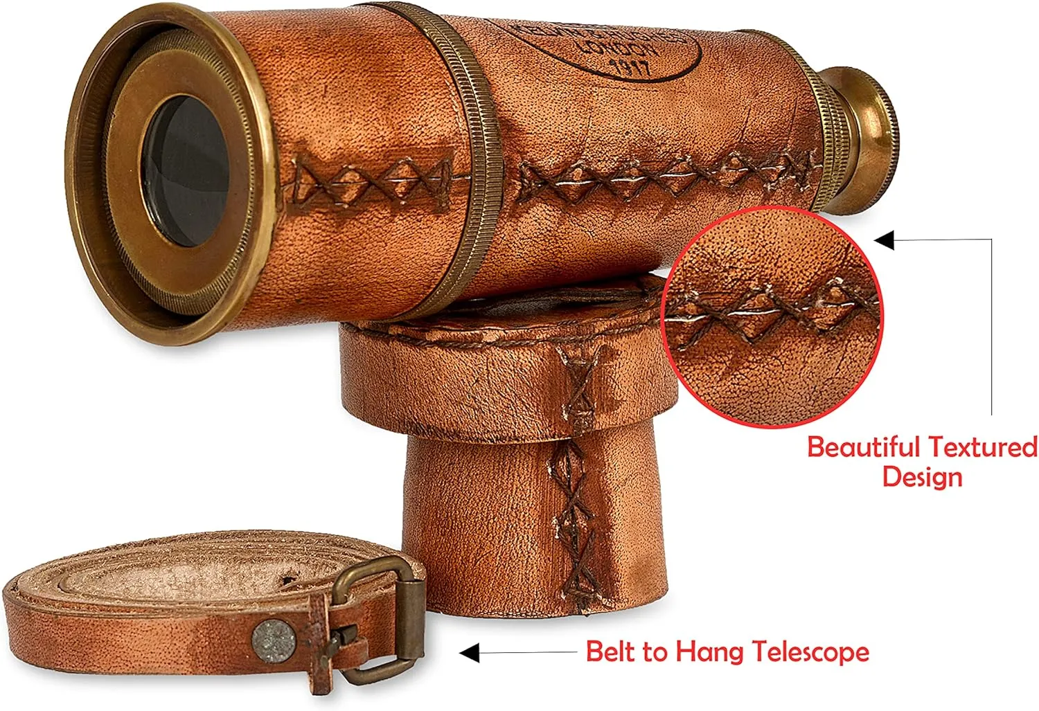Telescope with Leather Case, Handheld Telescope for Adventure Enthusiasts, Monocular Nautical Decor for assail Gifting, Travellers, Kelvin & Hughes London, 16 RII Antique Decor Spyglass, Pirate 