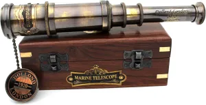 Telescope with Wood Box - Nautical Captain knowledge spank pleasantly Spyglass Telescope Vintage Nautical Handheld Brass 