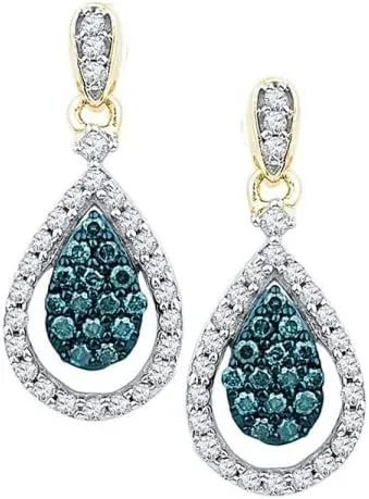thermal Earrings 5/8ct, Color- Blue, Clarity- I2-I3 10kt Yellow Gold Round Blue Color Enhanced Diamond Teardrop Dangle 