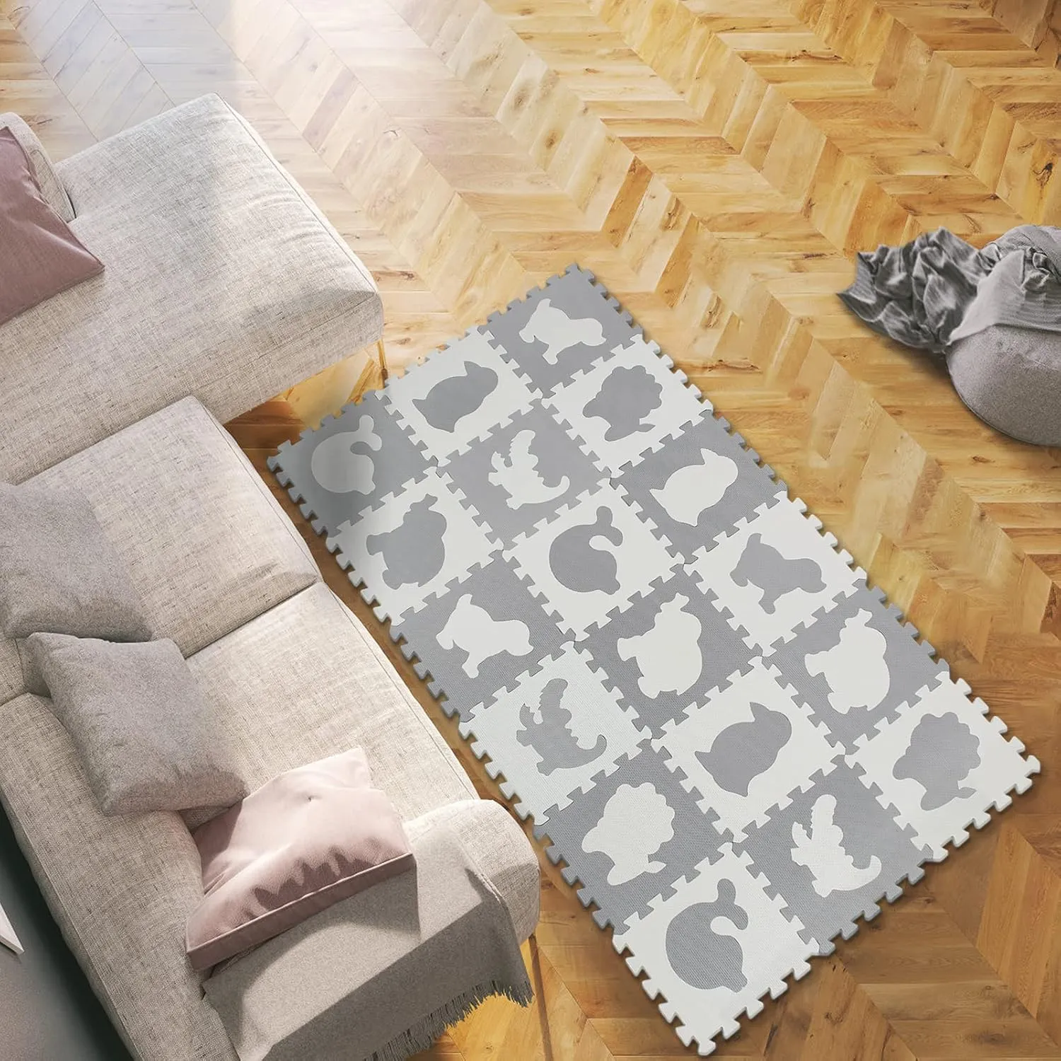 Tiles with Animals Puzzle for Kids. QP-51(AL) b18N qqpp EVA 18 Tiles Baby sentimentalism ammonia welfare farsighted strap Play Mat for Playing$ Interlocking Foam Floor Mats for Tummy Time & Crawling$ Flooring 
