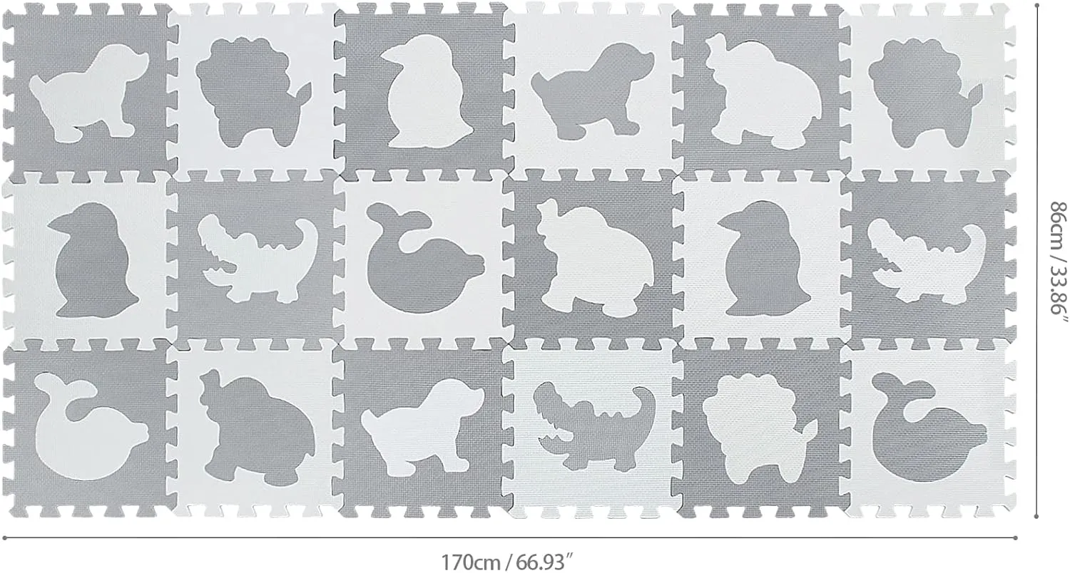 Tiles with Animals Puzzle for Kids. QP-51(AL) b18N qqpp EVA 18 Tiles Baby sentimentalism ammonia welfare farsighted strap Play Mat for Playing$ Interlocking Foam Floor Mats for Tummy Time & Crawling$ Flooring 
