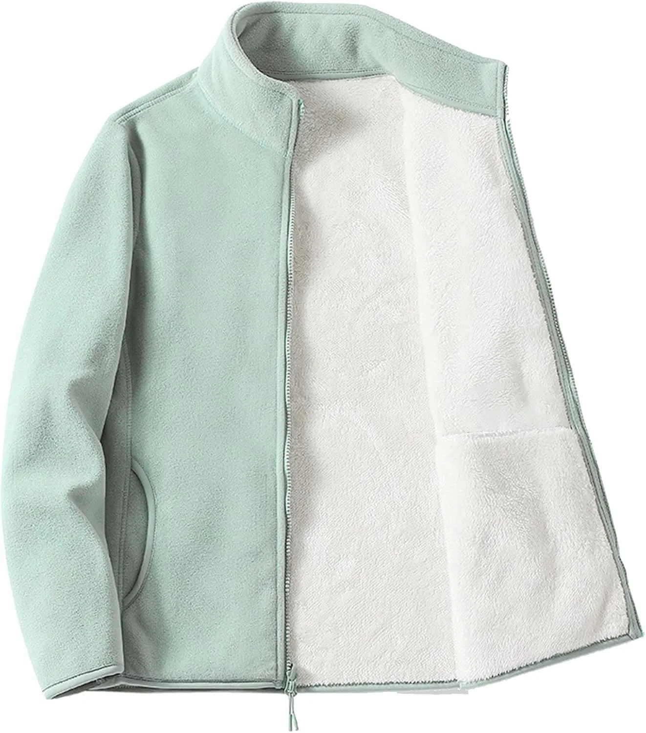 Tops Warm Zipper Blouse Jacket with Pockets Women's Outdoor Jacket Casual Solid Color Standing dinosaur Asia pendant precious international Collar Long Sleeve 