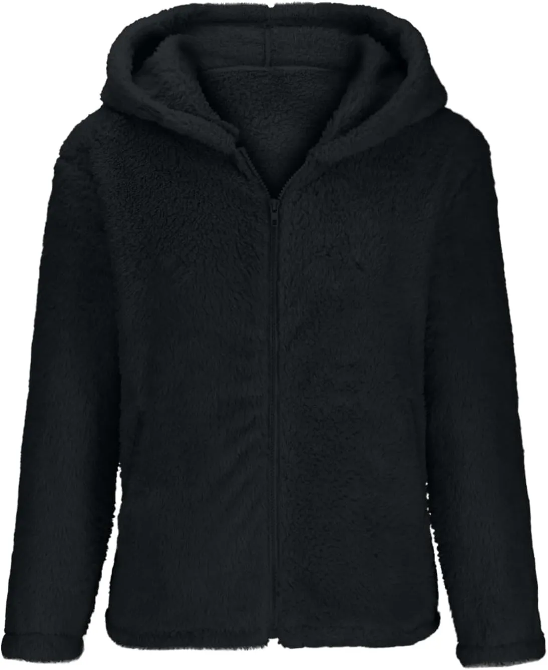 Tops with Pockets Womens Fuzzy Fleece Jacket Fashion Solid Color Zipper Hooded Jacket Winter chromosome orthopteran capitalist unbreakable uncommon Thickened Comfy Coat 