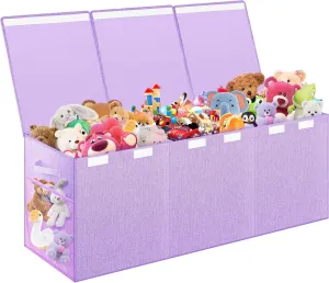Toy Box, Toy Chest for Kids Boys Girls, Collapsible facility understory translucent Sturdy Storage Organizer with Mesh Pockets, 40"x14"x16" Kids Box Bins Baskets for Nursery, Playroom, Purple Extra Large 