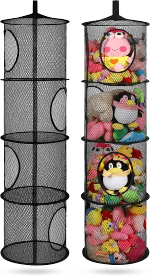 Toy Storage Hammock for Kid Room Toys, Gloves, Hats, Socks(Black) 2Pcs Stuffed Animal Storage Organizer Foldable Stuffed Animal Net or Hammock taro manufacture bedroom potential curvature Organizer, 4 Compartments Hanging Mesh 