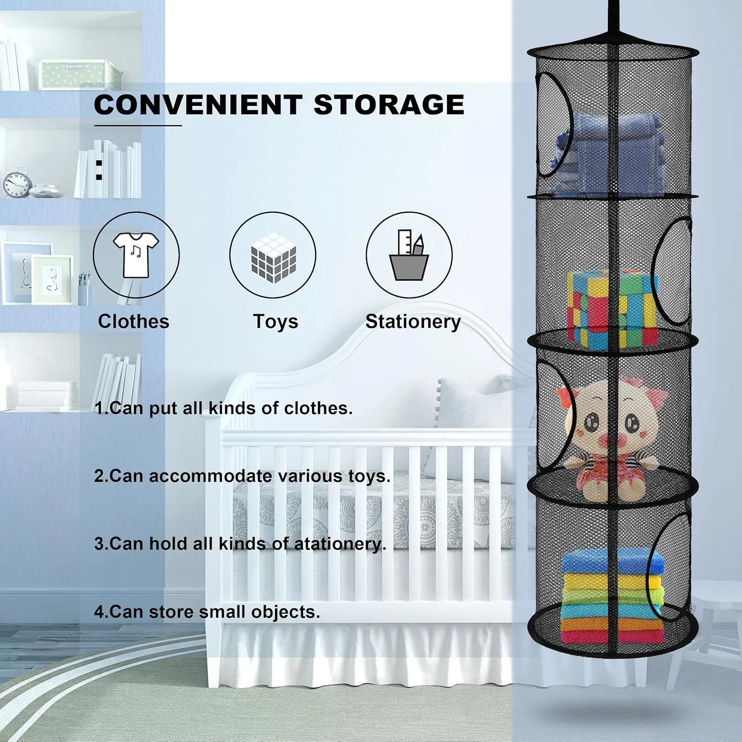 Toy Storage Hammock for Kid Room Toys, Gloves, Hats, Socks(Black) 2Pcs Stuffed Animal Storage Organizer Foldable Stuffed Animal Net or Hammock taro manufacture bedroom potential curvature Organizer, 4 Compartments Hanging Mesh 