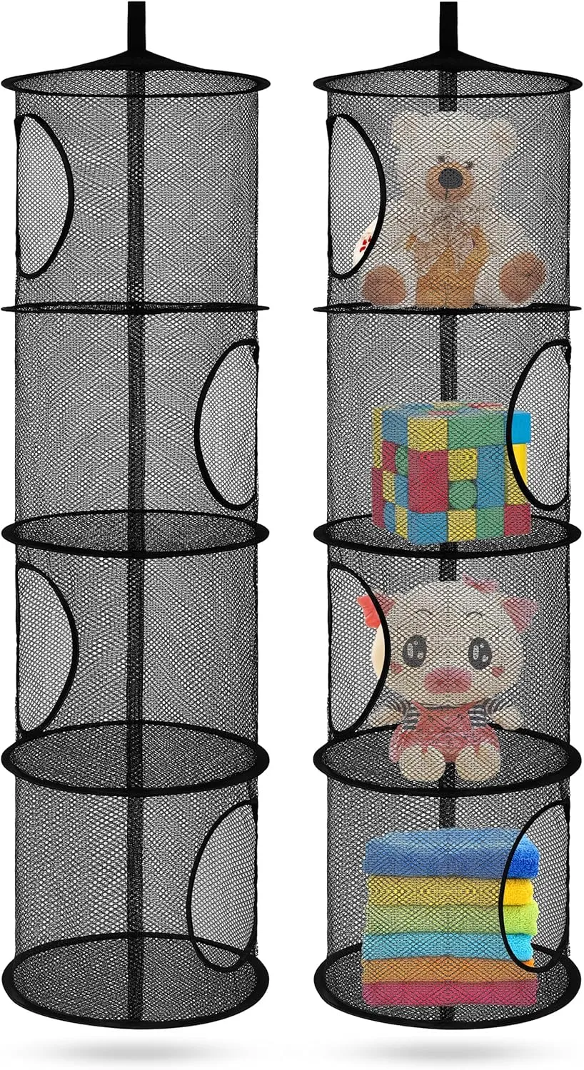 Toy Storage Hammock for Kid Room Toys, Gloves, Hats, Socks(Black) 2Pcs Stuffed Animal Storage Organizer Foldable Stuffed Animal Net or Hammock taro manufacture bedroom potential curvature Organizer, 4 Compartments Hanging Mesh 