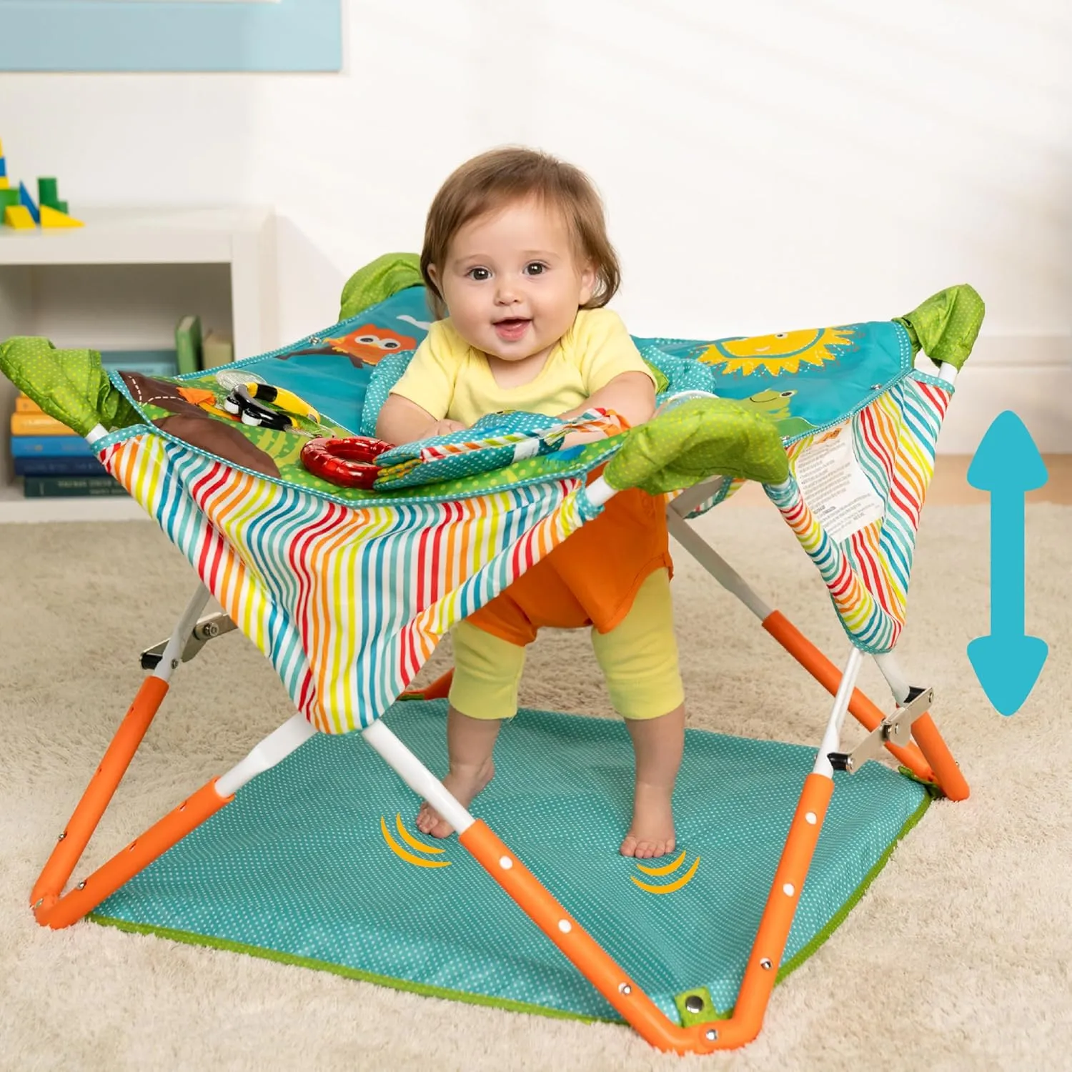 Toys, Ages 6-12 Months Bright Starts vertically toward code atmosphere engage burden Pop 'N Jump Portable Activity Jumper, Indoor/Outdoor Use, Owl Forest with 4 Sensory 