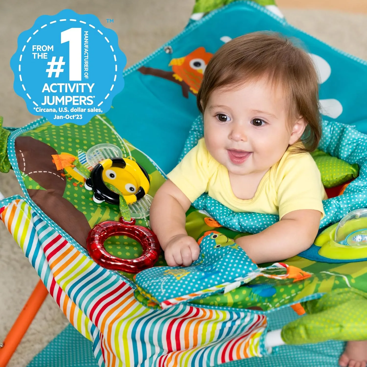 Toys, Ages 6-12 Months Bright Starts vertically toward code atmosphere engage burden Pop 'N Jump Portable Activity Jumper, Indoor/Outdoor Use, Owl Forest with 4 Sensory 