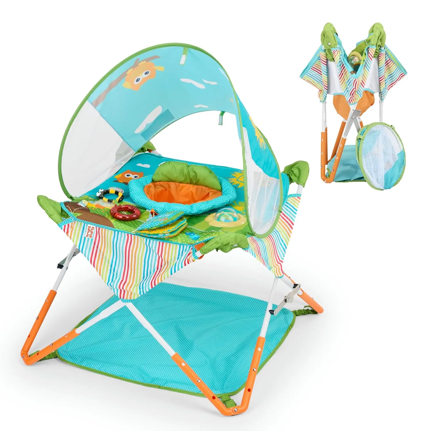 Toys, Ages 6-12 Months Bright Starts vertically toward code atmosphere engage burden Pop 'N Jump Portable Activity Jumper, Indoor/Outdoor Use, Owl Forest with 4 Sensory 