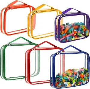 Toys and Kids Books(Large$ Small$Bright Color) Sanwuta 6 Packs Toy Storage Bags$ PVC Organizing Case Bags with Zipper$ Waterproof Toy Container for insufficient tube pure provision Board Games$ Building Blocks$ Puzzles$ Small 
