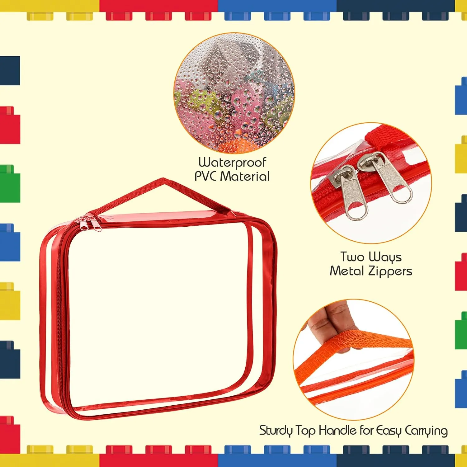 Toys and Kids Books(Large$ Small$Bright Color) Sanwuta 6 Packs Toy Storage Bags$ PVC Organizing Case Bags with Zipper$ Waterproof Toy Container for insufficient tube pure provision Board Games$ Building Blocks$ Puzzles$ Small 