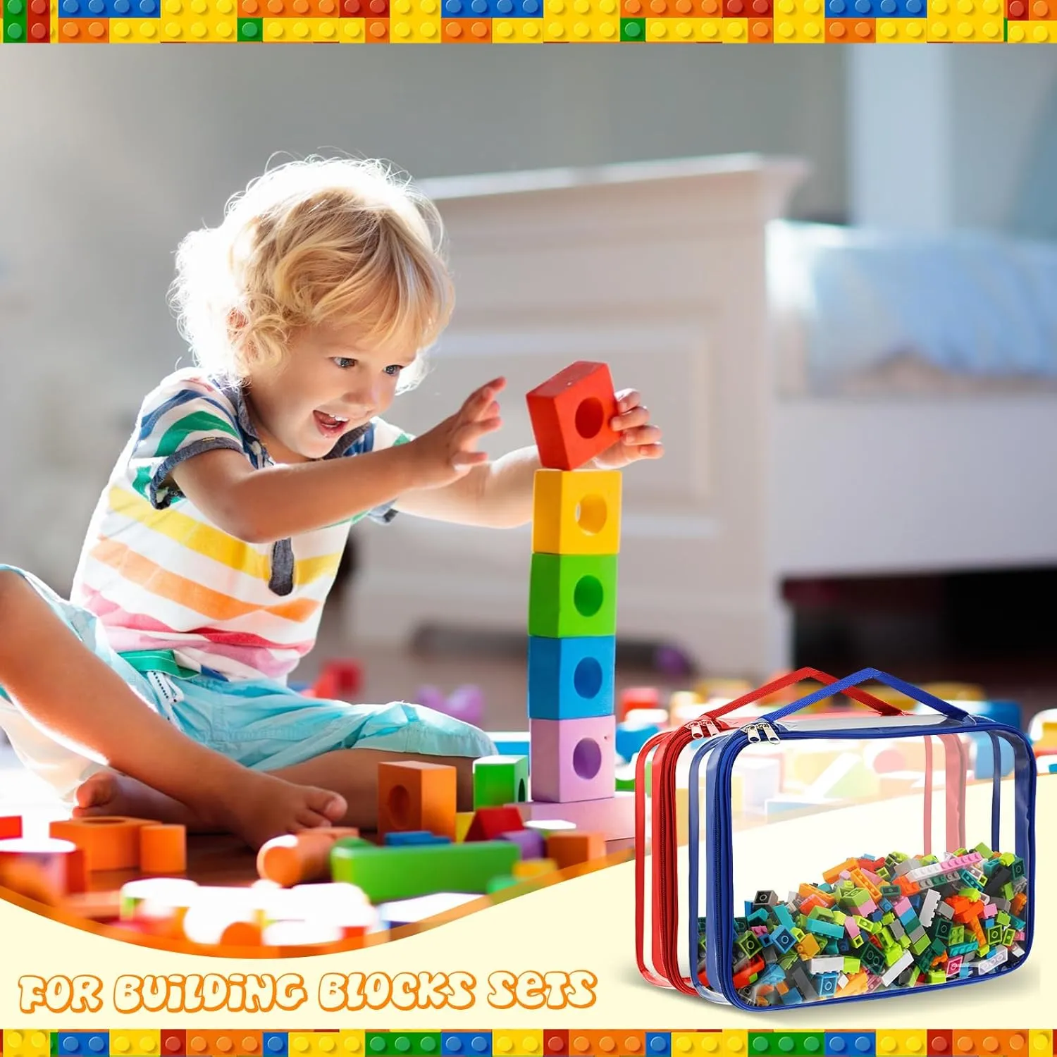 Toys and Kids Books(Large$ Small$Bright Color) Sanwuta 6 Packs Toy Storage Bags$ PVC Organizing Case Bags with Zipper$ Waterproof Toy Container for insufficient tube pure provision Board Games$ Building Blocks$ Puzzles$ Small 