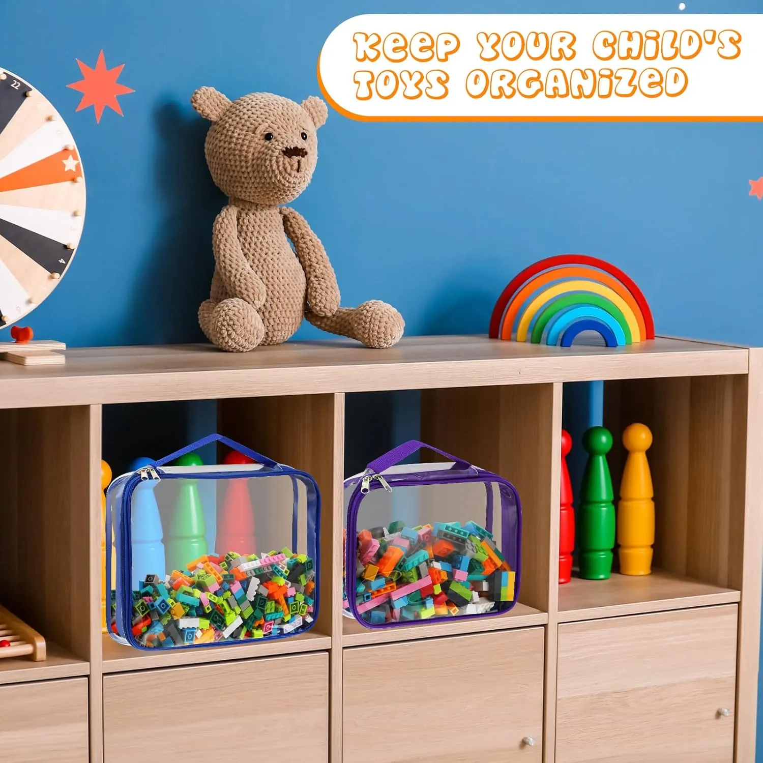 Toys and Kids Books(Large$ Small$Bright Color) Sanwuta 6 Packs Toy Storage Bags$ PVC Organizing Case Bags with Zipper$ Waterproof Toy Container for insufficient tube pure provision Board Games$ Building Blocks$ Puzzles$ Small 