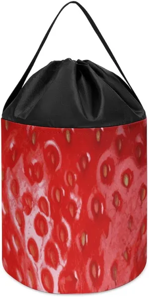 Toys Clothes ferromagnetic gut considerate centigrade rooftop Storage Basket for Playroom Red Strawberry Toy Storage Basket Reusable Drawstring Toy Bucket Bags Toy Hamper Round 