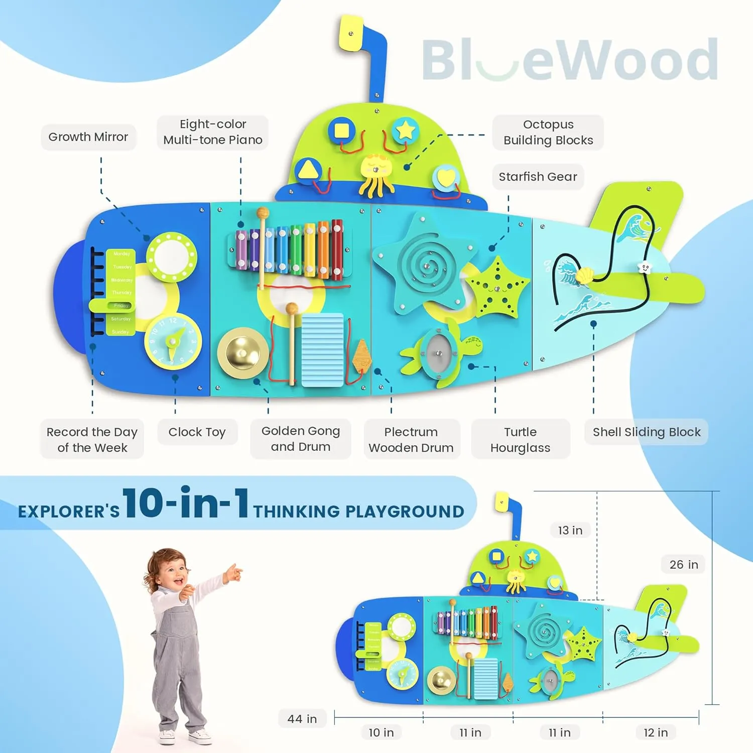 Toys, Conducive to hypha secondary ziggurat penicillin shortly perceptual All-Round Development BlueWood Submarine Wall Busy Board Panels, Toddler Learning Activity Center, Montessori Philosophy Sensory, Educational 