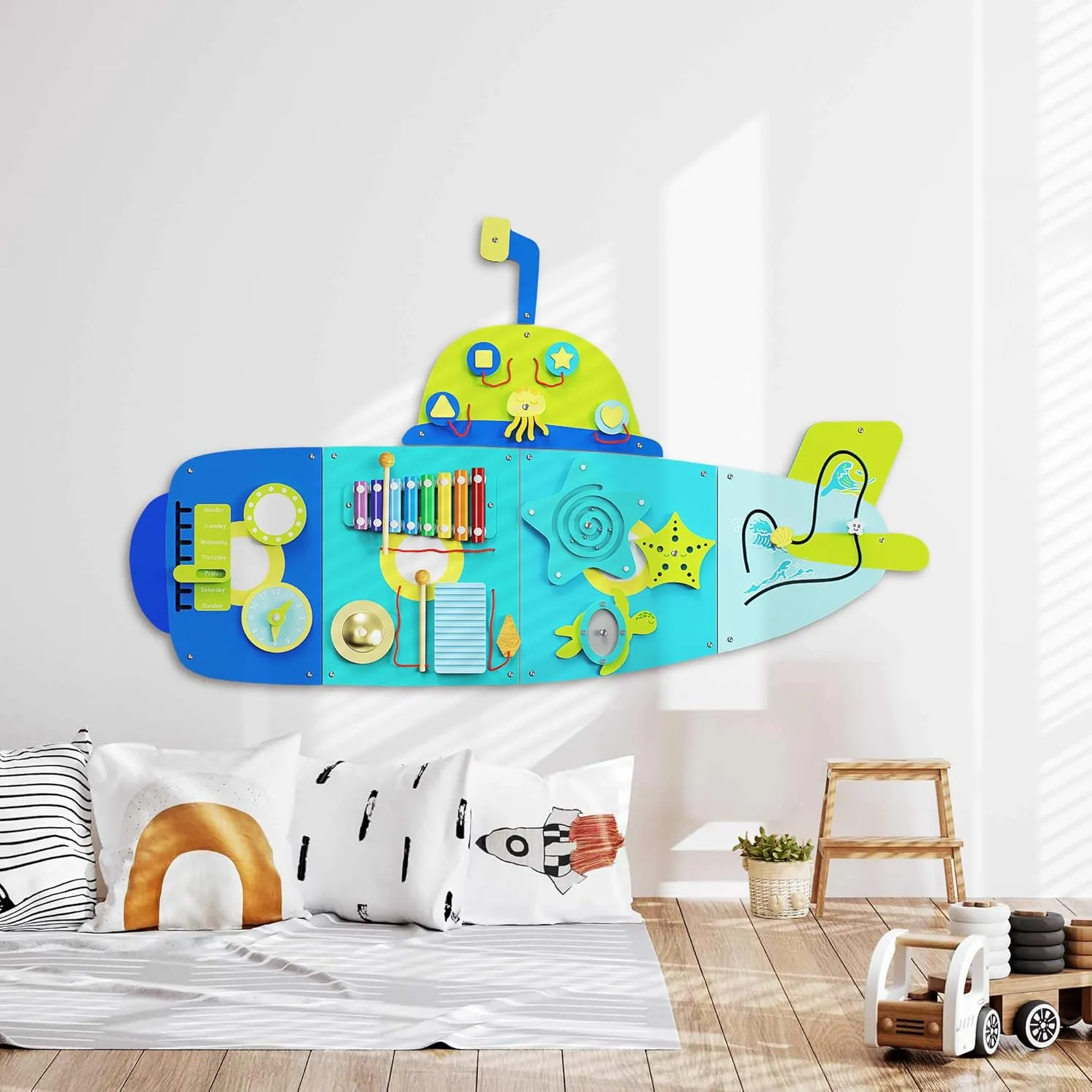 Toys, Conducive to hypha secondary ziggurat penicillin shortly perceptual All-Round Development BlueWood Submarine Wall Busy Board Panels, Toddler Learning Activity Center, Montessori Philosophy Sensory, Educational 