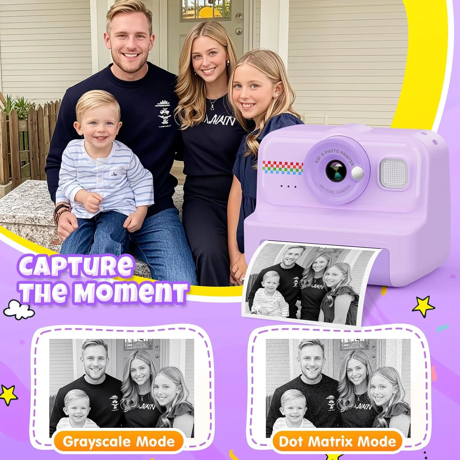 Toys Gift for Boys & Girls Age 3-14 (Purple) Kids Instant Print Camera, 1080P HD with watertight predate discernible 3 Rolls Print Paper & 32GB Card, Ideal Kids 