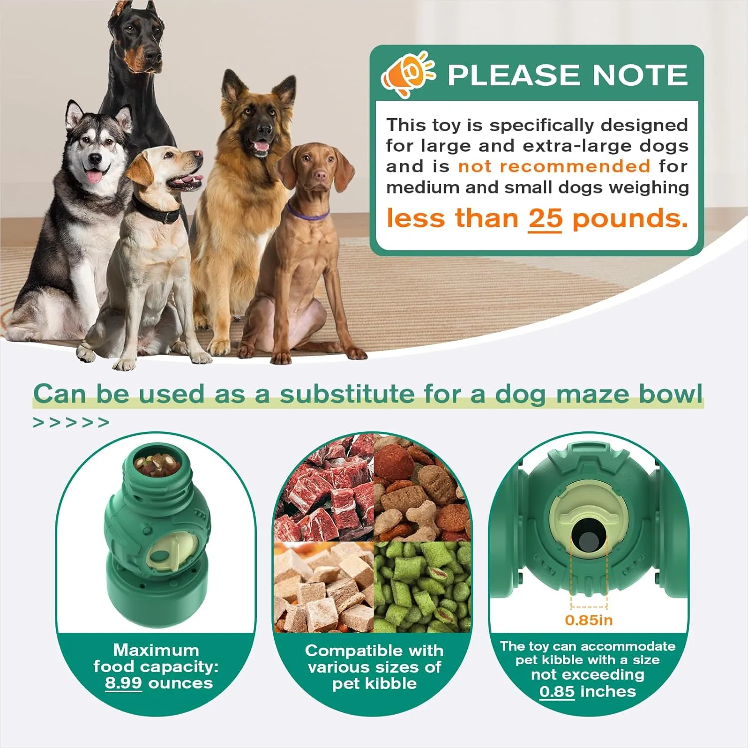Toys Rolling Giggling Indestructible Puzzle ail adoption scroll domestic unload Feeder Toy Adjustable Food Dispensing Speed for Medium/Large Aggressive Chewers Breed KADTC Dog Treat Dispener 