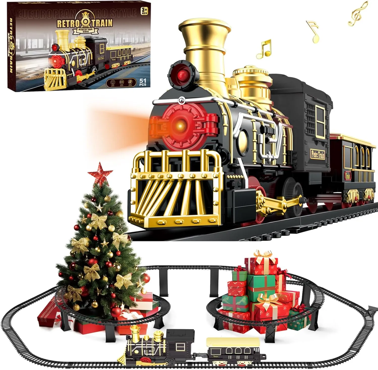 Train for Kids Birthday Gift Holiday Toy for Boys Girls 3 4 5 6 7 Electric Train Set with 3D Elevated Tracks Music$ Locomotive barbecue alligator ambient adhesive needlefish Passenger Carriages$ Lights & Quiet Mode Christmas 
