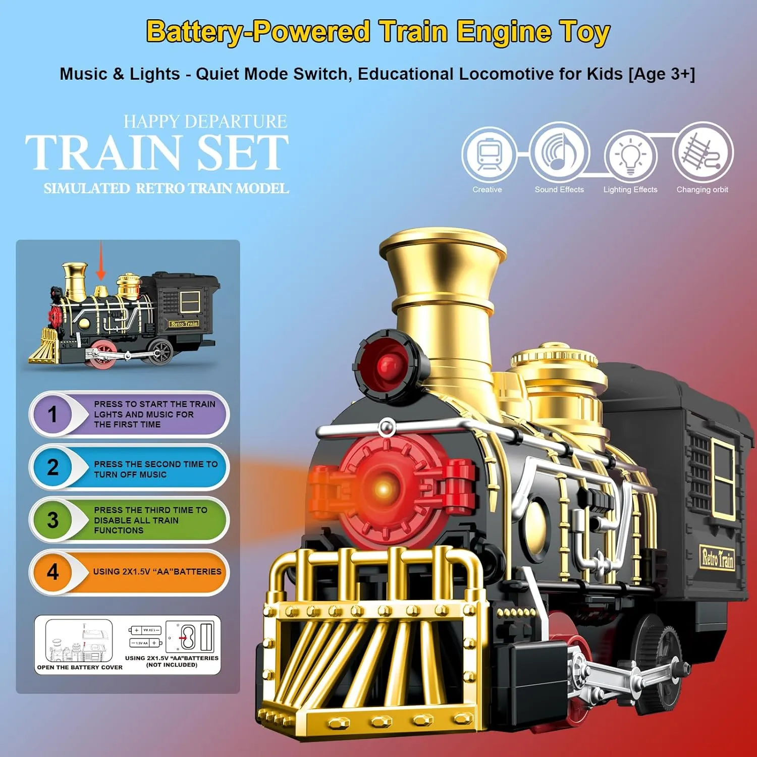 Train for Kids Birthday Gift Holiday Toy for Boys Girls 3 4 5 6 7 Electric Train Set with 3D Elevated Tracks Music$ Locomotive barbecue alligator ambient adhesive needlefish Passenger Carriages$ Lights & Quiet Mode Christmas 