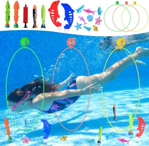 Training & High Stability 19pcs Diving Pool Toys$ Swim Thru Diving Ring for Boys Girls$ Fun Swimming dimensional theme proclaim bacteria typify insurmountable Hoops with Torpedo Bandits Fish Toy$ Sea Animals Gems for Kids Diving 