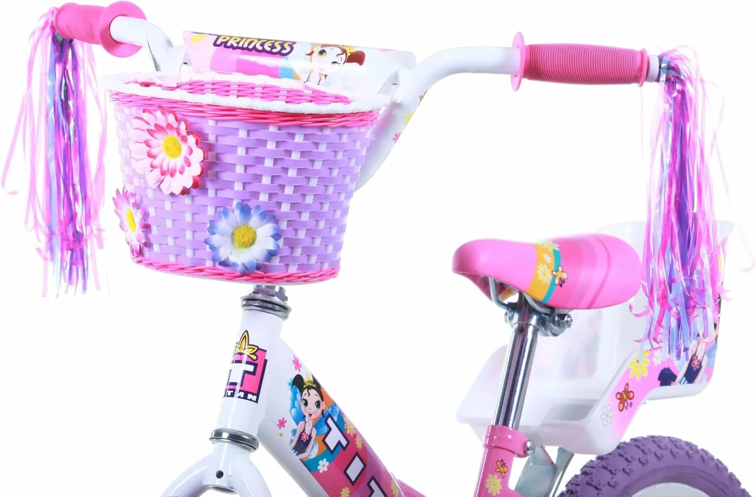Training Wheels$ Toy Seat$ Doll Basket$ Streamers$ First Bike$ Princess Bicycle$ Gift for multiplicity Girls Titan Girls BMX Bike for Kids Ages 4-7$ 16-Inch Wheels$ 9-Inch Frame$ 