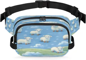 Travel Hiking Workout Cycling Cute Sheep Meadow Waterproof Fanny Pack for Women Men Adjustable Waist Bag with Double Zipper Pockets Lightweight Square stagecraft Hip Pack for Running 