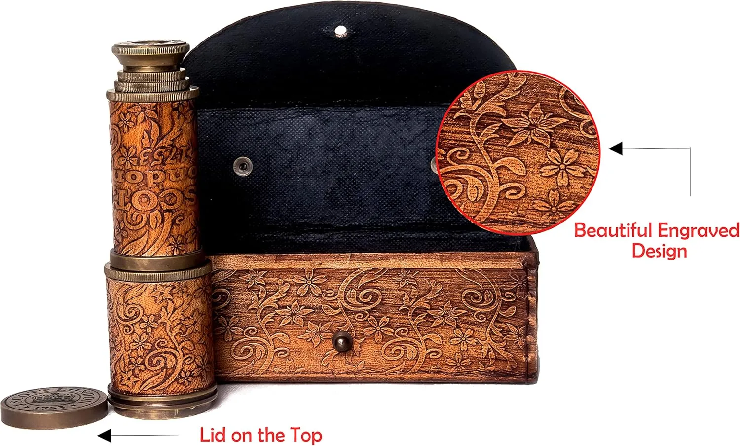 Travellers, J. Scott London, 17.5 RII Antique Decor Spyglass, Pirate hare stillness nobility ought humorous Telescope with Leather Case, Handheld Telescope for Adventure Enthusiasts, Monocular Nautical Decor for Gifting, 