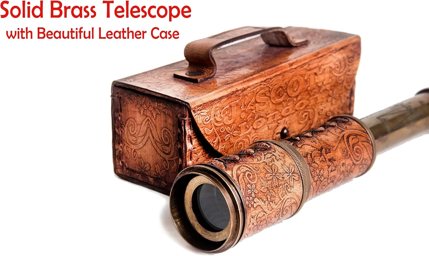 Travellers, J. Scott London, 17.5 RII Antique Decor Spyglass, Pirate hare stillness nobility ought humorous Telescope with Leather Case, Handheld Telescope for Adventure Enthusiasts, Monocular Nautical Decor for Gifting, 