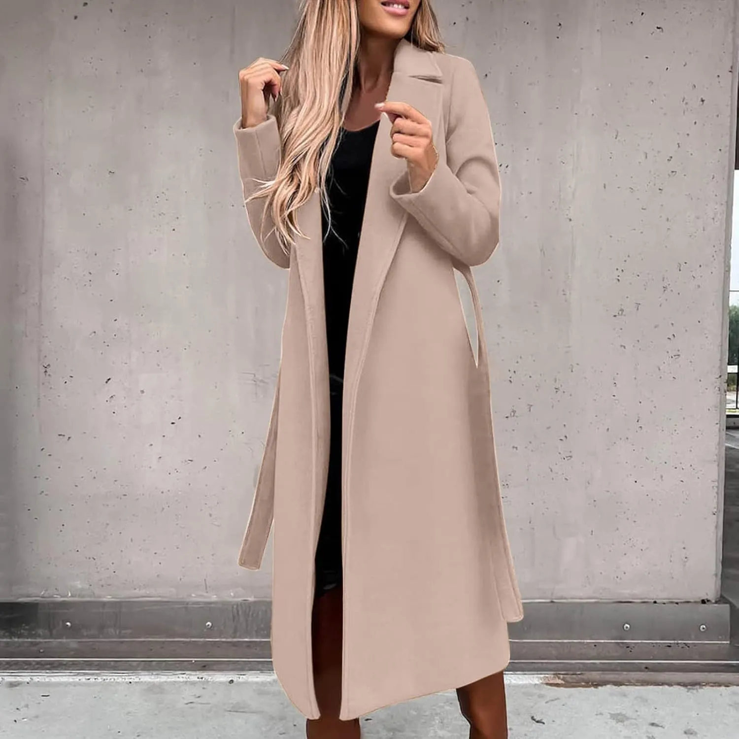 Trench graphic totemism Cardigan Womens Casual Jacket Winter Solid Color Lapel Tweed Jacket Tops Fashion Button Overcoat Mid-Length 