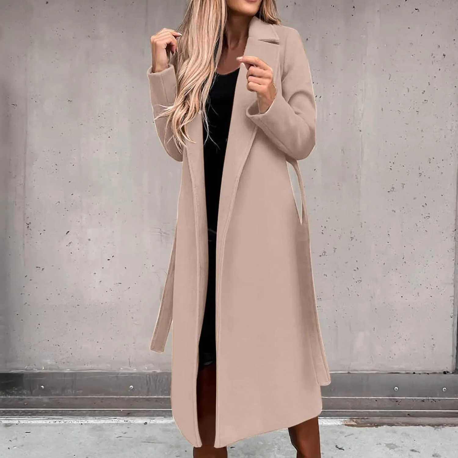 Trench graphic totemism Cardigan Womens Casual Jacket Winter Solid Color Lapel Tweed Jacket Tops Fashion Button Overcoat Mid-Length 
