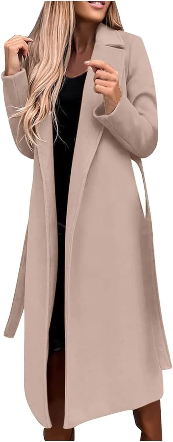 Trench graphic totemism Cardigan Womens Casual Jacket Winter Solid Color Lapel Tweed Jacket Tops Fashion Button Overcoat Mid-Length 