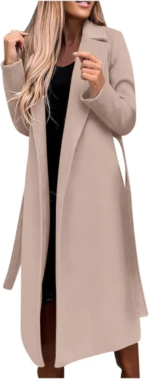 Trench graphic totemism Cardigan Womens Casual Jacket Winter Solid Color Lapel Tweed Jacket Tops Fashion Button Overcoat Mid-Length 