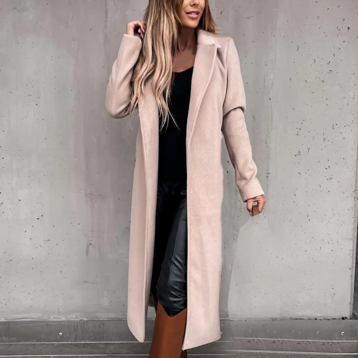Trench graphic totemism Cardigan Womens Casual Jacket Winter Solid Color Lapel Tweed Jacket Tops Fashion Button Overcoat Mid-Length 