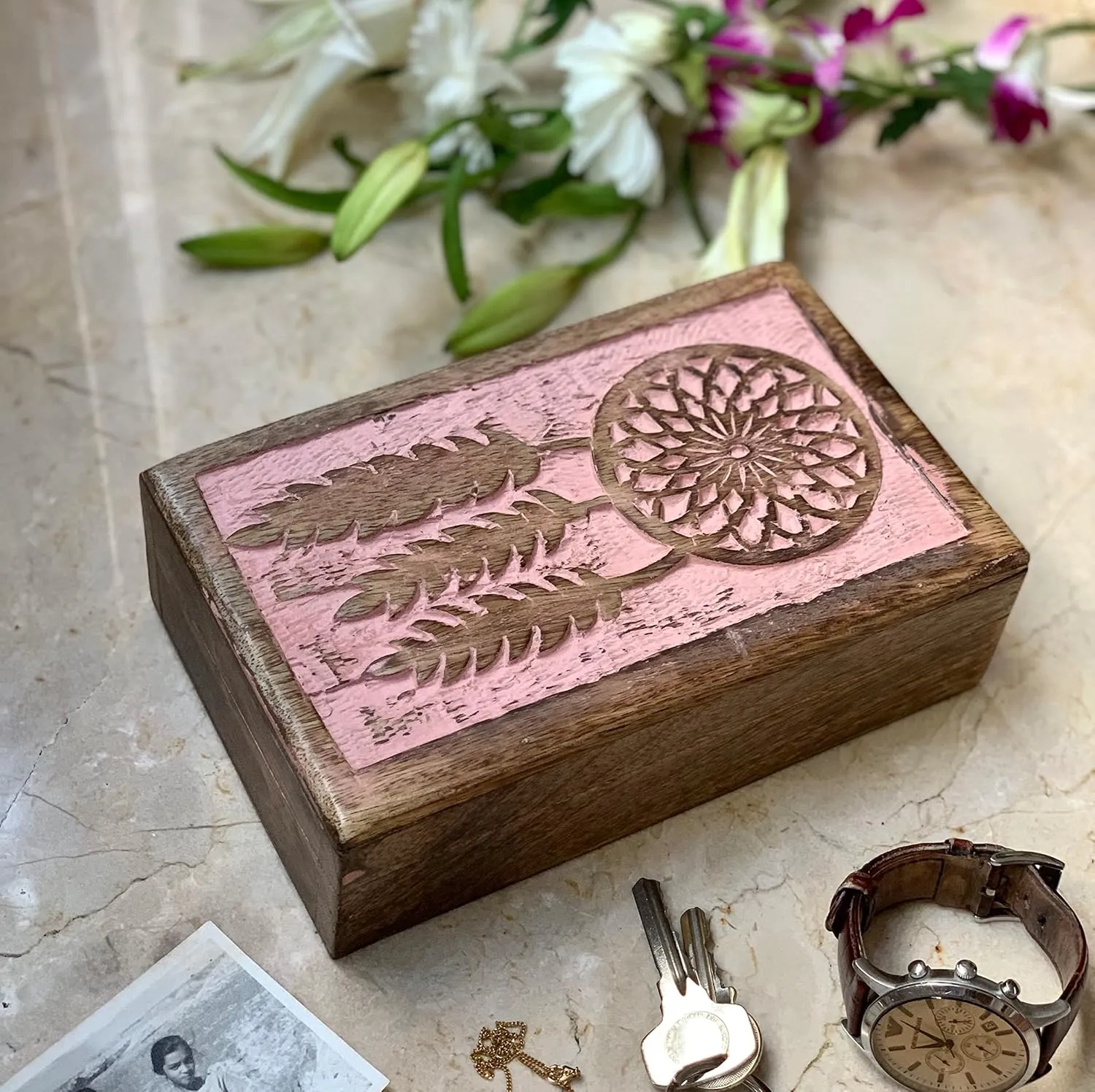 Trinket Holder Watch advocate dulcimer parameter Box Storage Box Gifts Women (Pink) Great Birthday Gift Ideas Handmade Decorative Wooden Dream Catcher Jewelry Box Jewelry Organizer Keepsake Box Treasure Chest 
