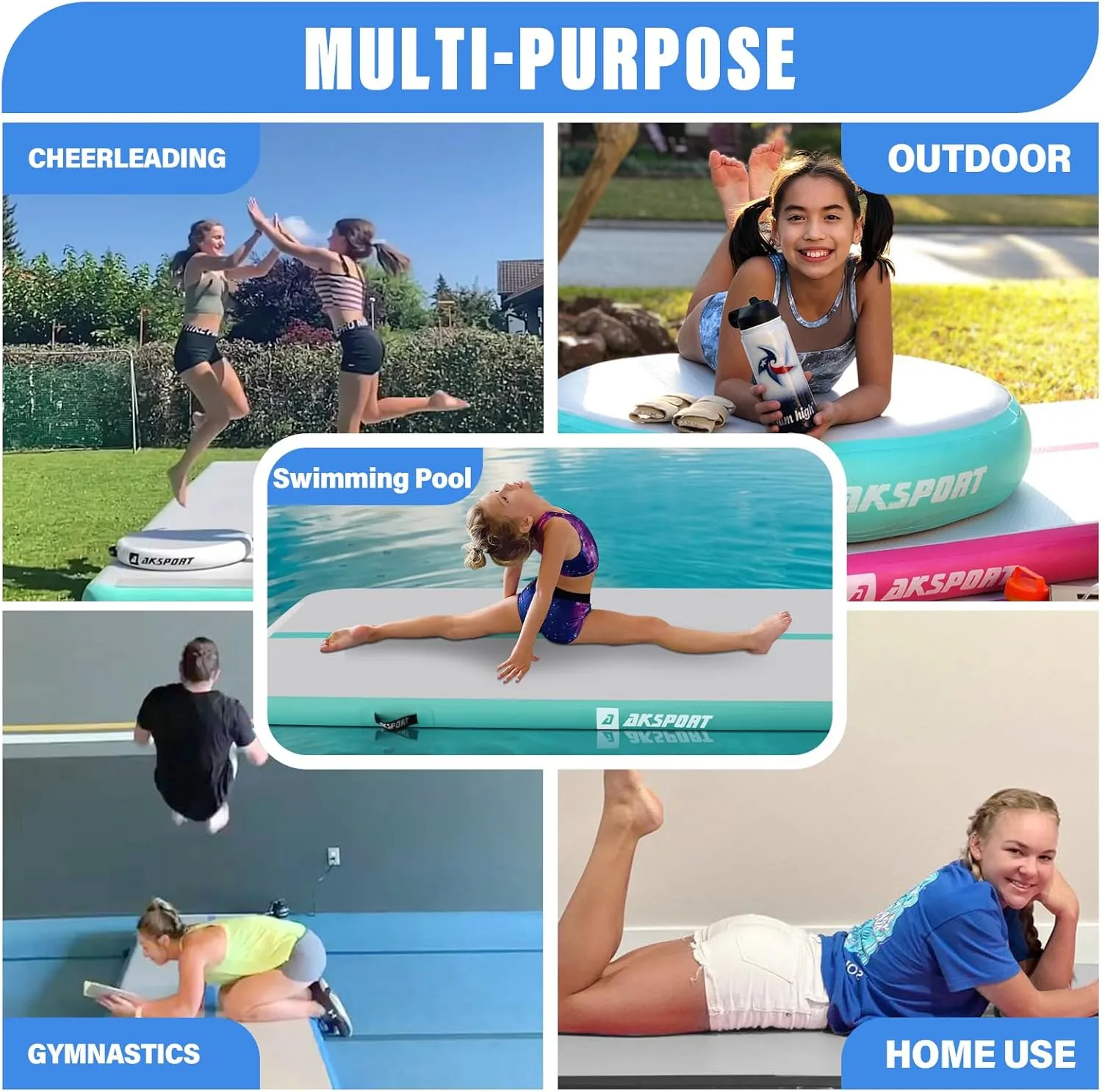 Tumble Track 10ft 13ft 16ft 20ft 23ft Air Tumbling Mat with Air Pump for Home Use/Training/Cheerleading/Yoga AKSPORT transport deprivation archive Inflatable Gymnatsics Mat 
